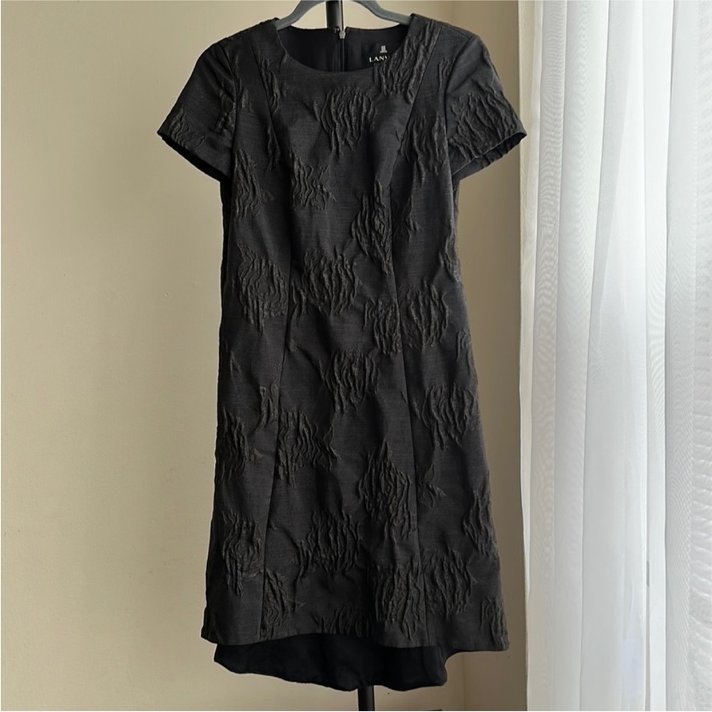 Lanvin collection black short sleeve floral jacquard dress Made in Japan S:40